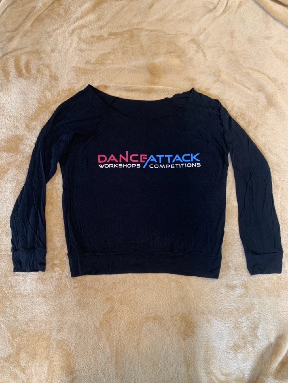 Dance Attack Dance Comp Black Long Sleeve Wide Neck w Raw Edge Viscose Blend YL